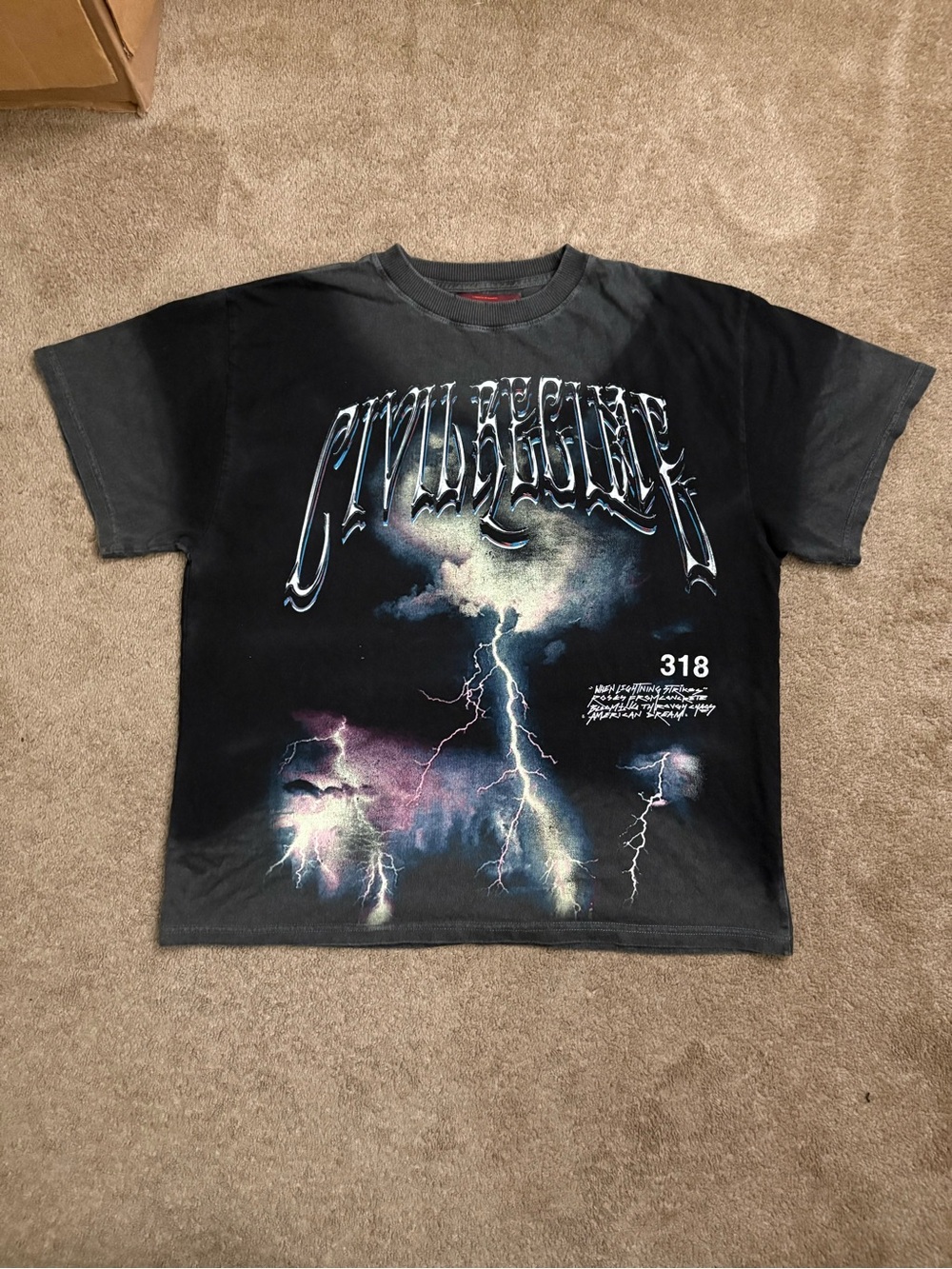 Civil Regime Men’s L SIN 318 Lightning Graphic Vintage Wash Distressed T-Shirt
